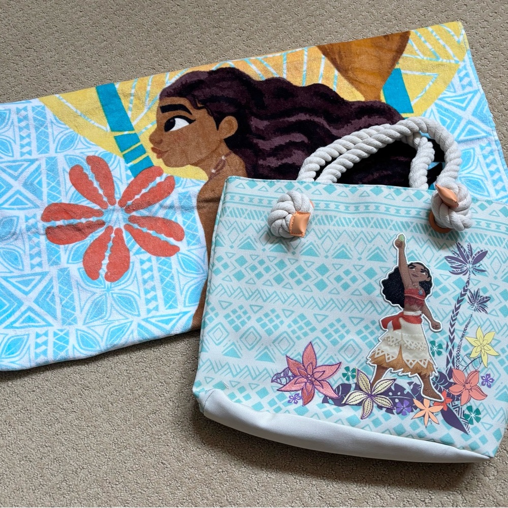 Disney Moana Themed Tote Bag and Beach Towel - Turquoise